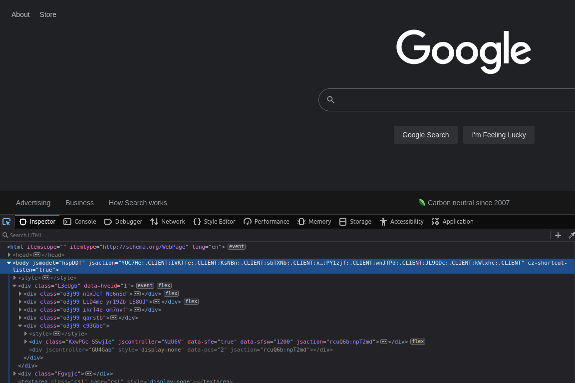 The HTML that lives inside Google.com