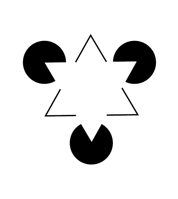 The shapes are drawn to suggest a triangle in the middle, though no triangle is actually drawn