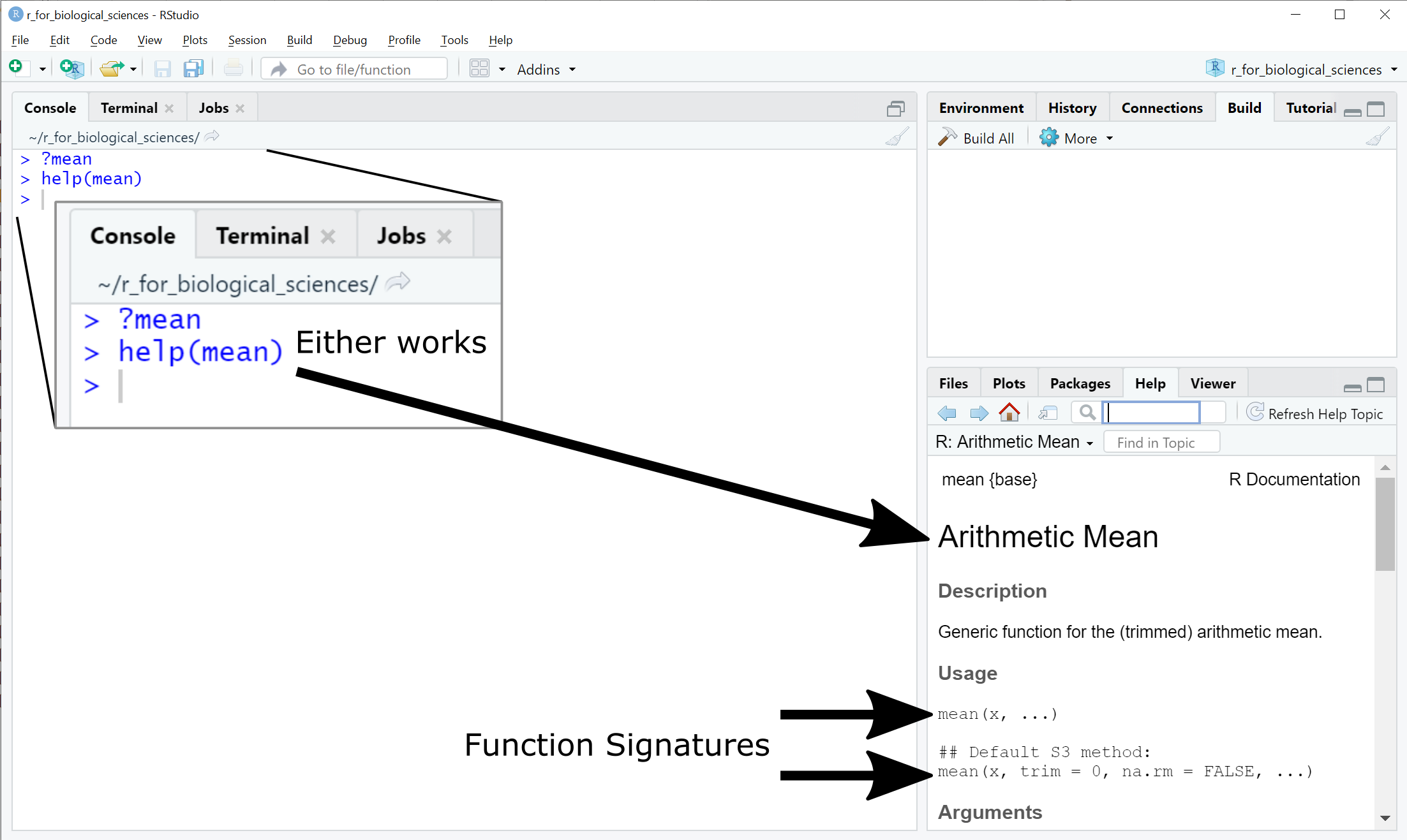 RStudio - help and function signatures